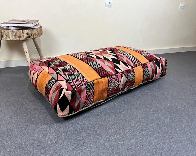 Rectangulare floor cushion vintage floor pouf ottoman pouffe 48" x 24" x 8" FREE SHIPPING