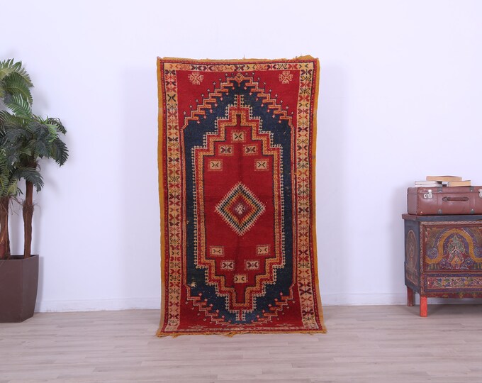 Moroccan Vintage Rug-Berber Design Rug-Wool Carpet-Handmade Rug 6.6 x 3.5FEET