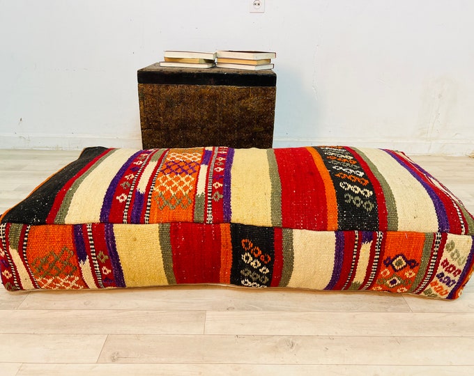 Fabulous Mroccan kilim Pouf,Rectangular Floor Cushion,Ottoman Pouf 48 x 24 x 8 Inches Free shipping