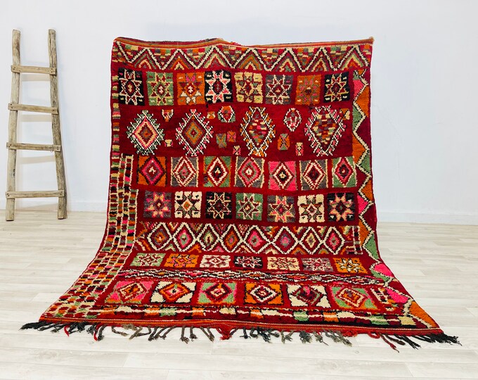 Berber Wool Rug Livingroom Rug 7x5.5 FT Hand knotted Rug Pink Orange Green Rug"Familly rug" Colorfuls rug