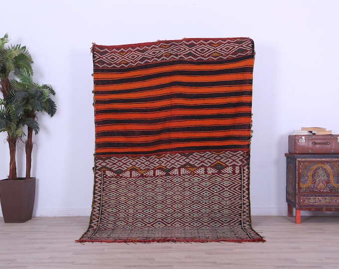 Moroccan kilim,Berber design kilim,Handwoven kilim,handmade flat woven,Tribal kilim 7.3x5.0FT