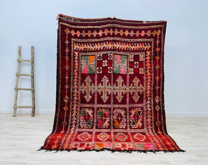 Moroccan Geometric Rug 7.6 x 5.7 FEET Area Rug Berber Floor Rug Authentic Vintage Rug Bohemian Style Rug FREE SHIPPING