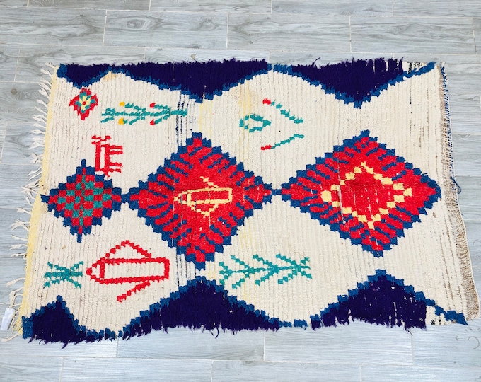 Boucherouite rug 3x5Feet,Moroccan vintage rug,livingroom rug,Tribal carpet,FREE SHIPPING.
