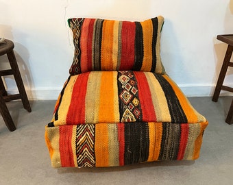 Moroccan kilim pouf,Handmade Berber Floor Cushion,Area kilim pouf 24" 24" 8" INCHES