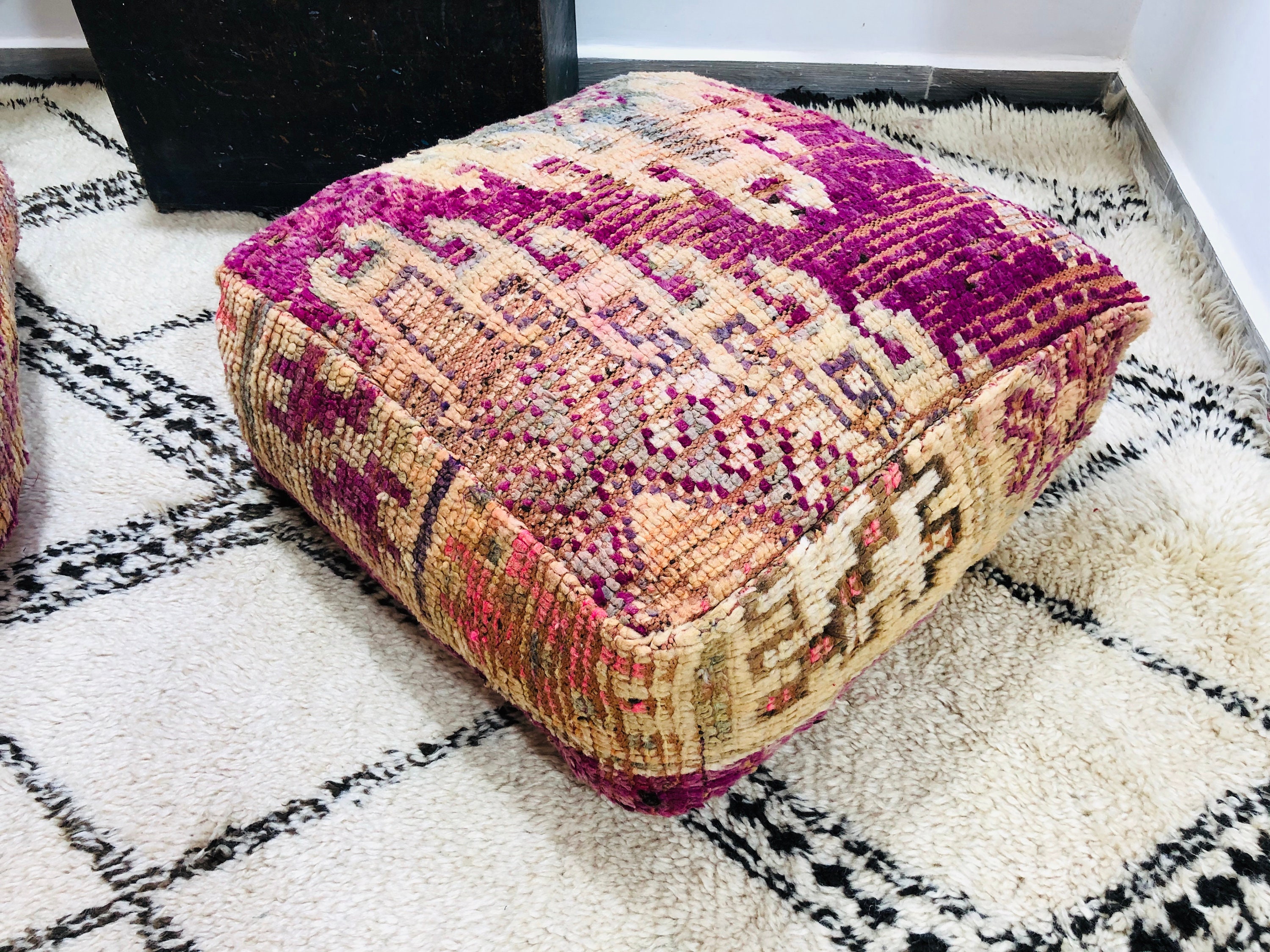 Moroccan Floor Pouf Vintage Home Decor Organic Rug Pouffe Ottoman Chair 24248Freeshipping