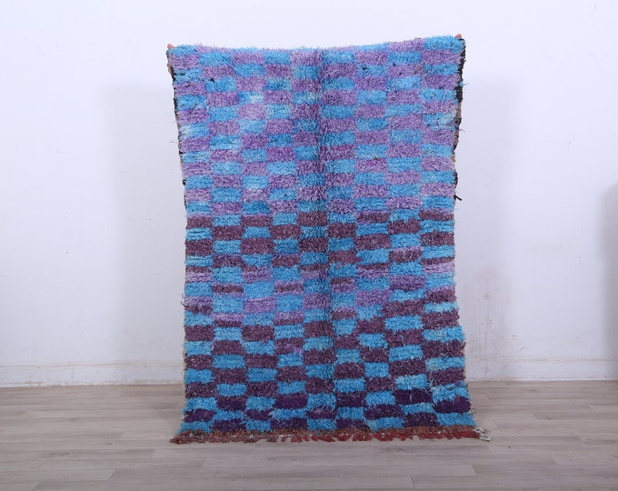 Checkered Boucherouite rug,Wonderful Moroccan carpet,Boujaad trble rug,Vintage rug 4.2 FT x 3FT