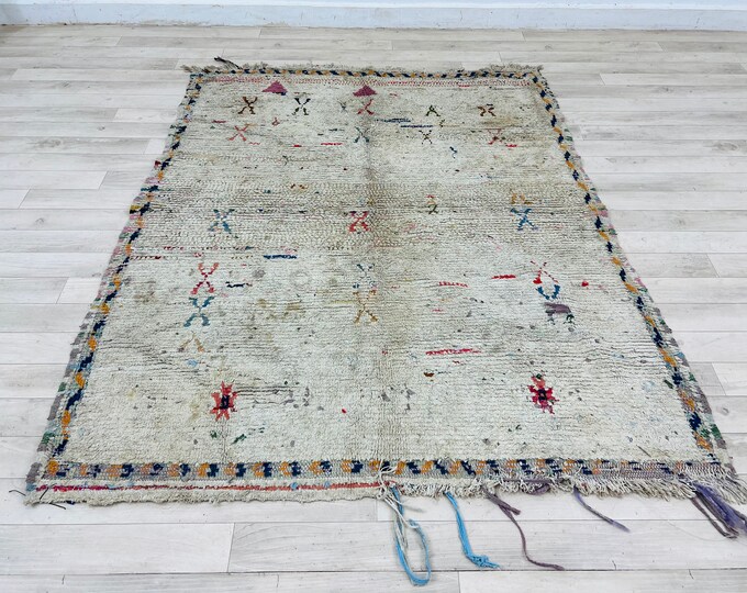 Unique Rare Rug Abstarct Vintage Rug Tribal Moroccan Rug Boujad Rug 5 x 4FT