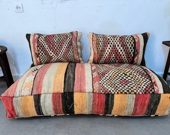 Moroccan Kilim pouf,Amazing floor cushion,Rectangular pouf cover deal for 2 pillow covers & 1 large floor cushion 48" x 24" 8"/24" x 16"