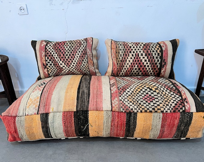 Moroccan Kilim pouf,Amazing floor cushion,Rectangular pouf cover deal for 2 pillow covers & 1 large floor cushion 48" x 24" 8"/24" x 16"