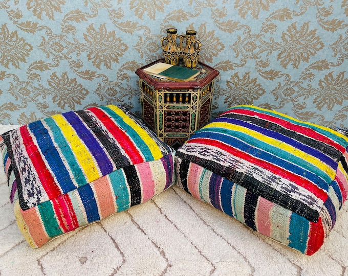 Moroccan colorful floor cushions berber poufs stool covers ottoman  24" 24" 8" Inches