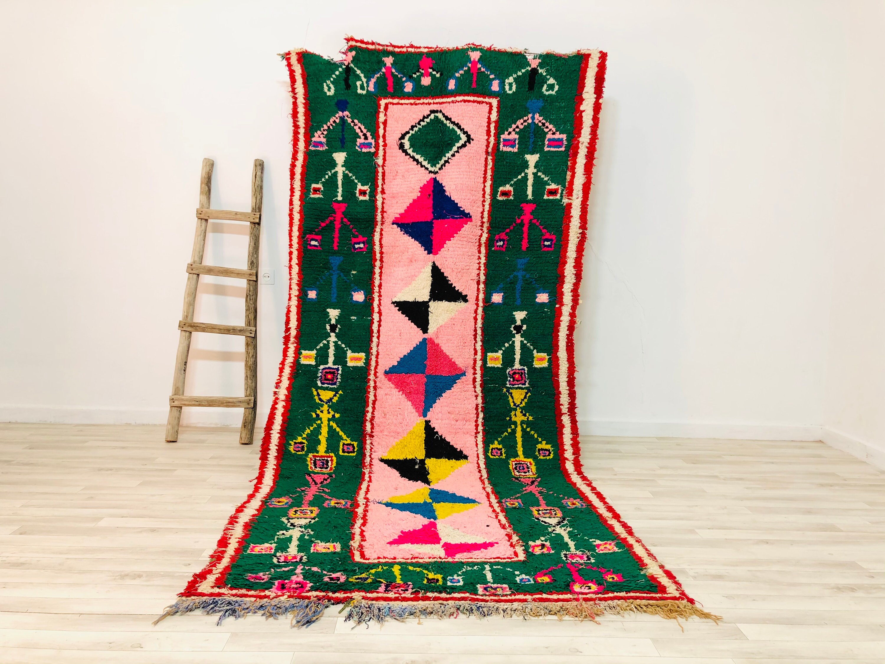 Amazing Moroccan Rug 10x4.3 Feet_Luxury Boucherouite Rug_Berber Rug_Teppich Pink Rug