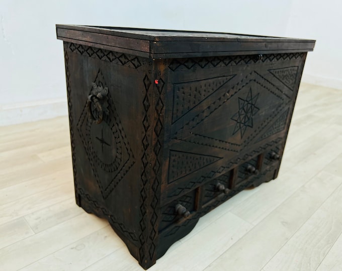 Amazing Wooden Chest-Handmade Wooden Trunk-Treasure Chest-Moroccan Wood Box W 24.8 x D 12.9 x 18.5 H Inches/Free gift wrapping