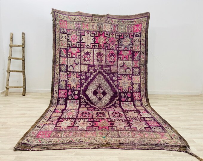 Unique Purple Pink Rug 10.4x6 FT,Moroccan Faded Color Rug,Rug for livingroom