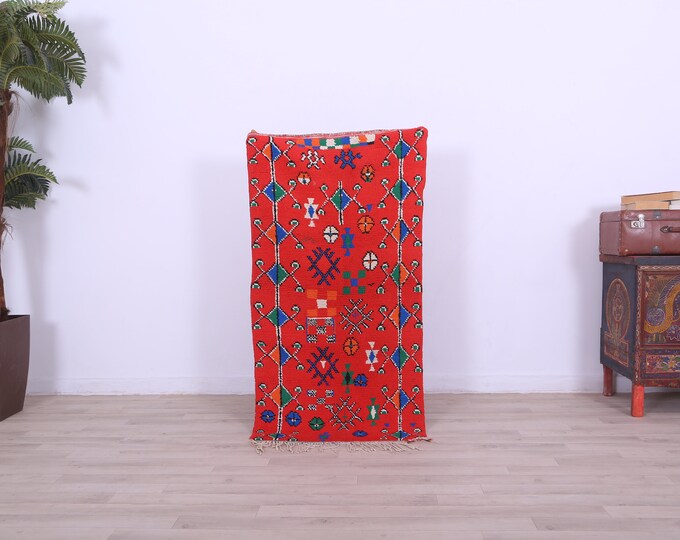 Red small Rug,Boho Rug,Morocco Rug,Tribal Wool Rug,Area Rug 4.3x2.2FT