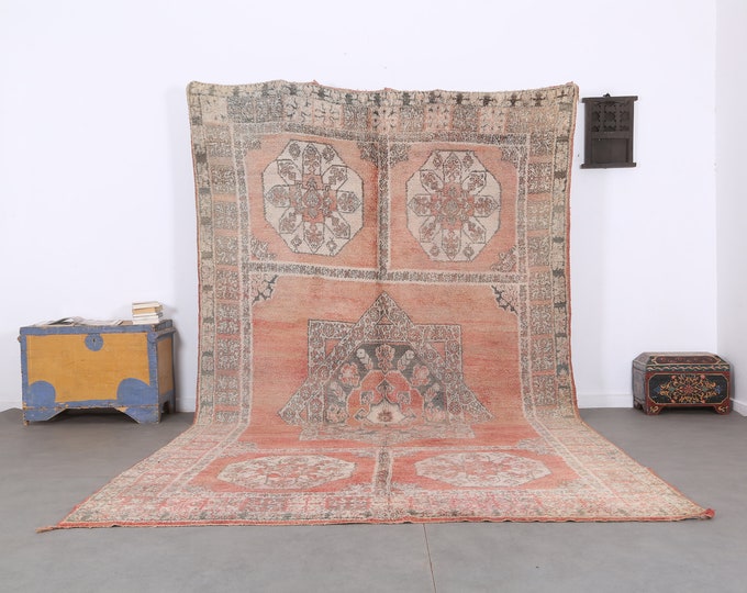 knotted rug organic,moroccan handmade,contemporary vintage rug 13.8ft x 7.4ft