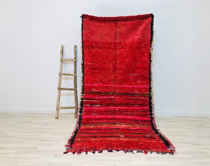 Amazing Red Rug Azilal High Atlas Moroccan Bereber Rug 8.6x4.3 feet/264x132cm FREESHIPPING