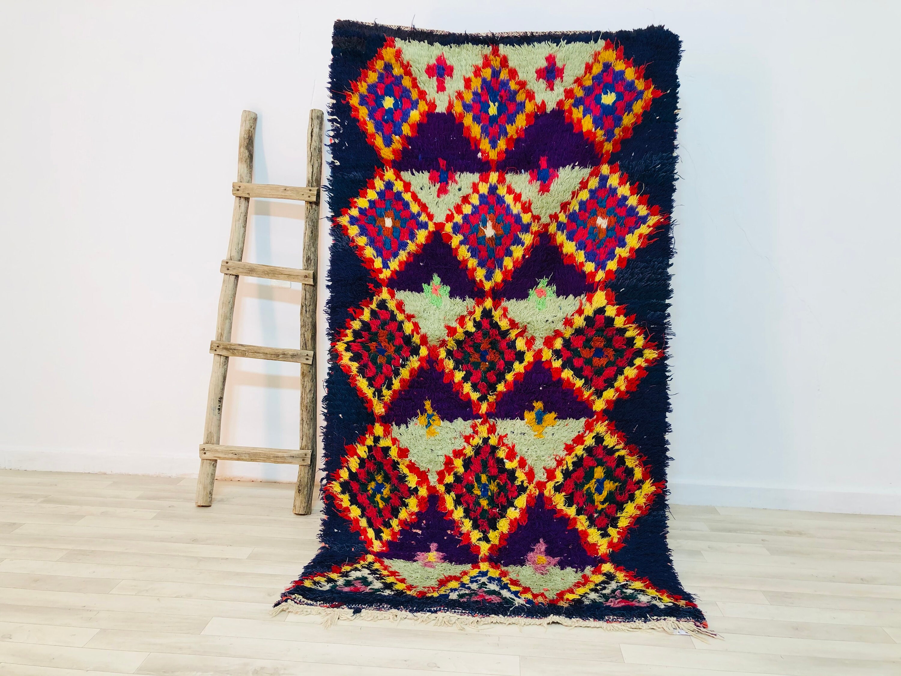 Boho Navy Shag Rug-Boucheouite Rug From Morocco 6.3x3.4 Feet