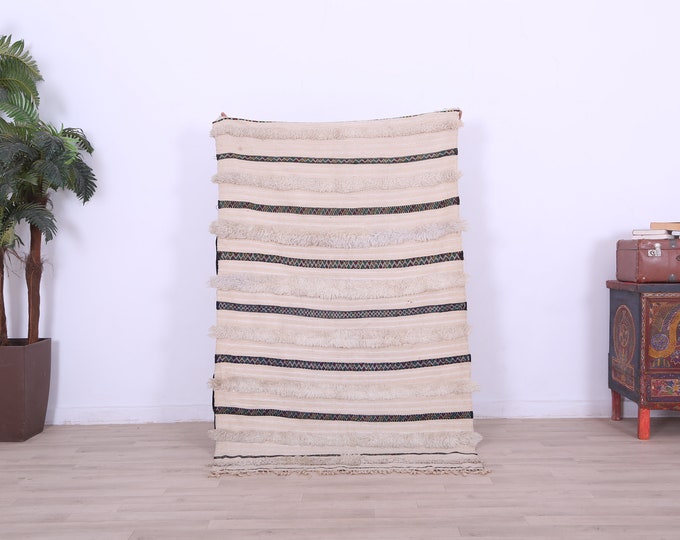 Moroccan Vintage kilim,tribal kilim, wool carpet, berber vintage kilim, handmade rug5.8FT x 3.7FT