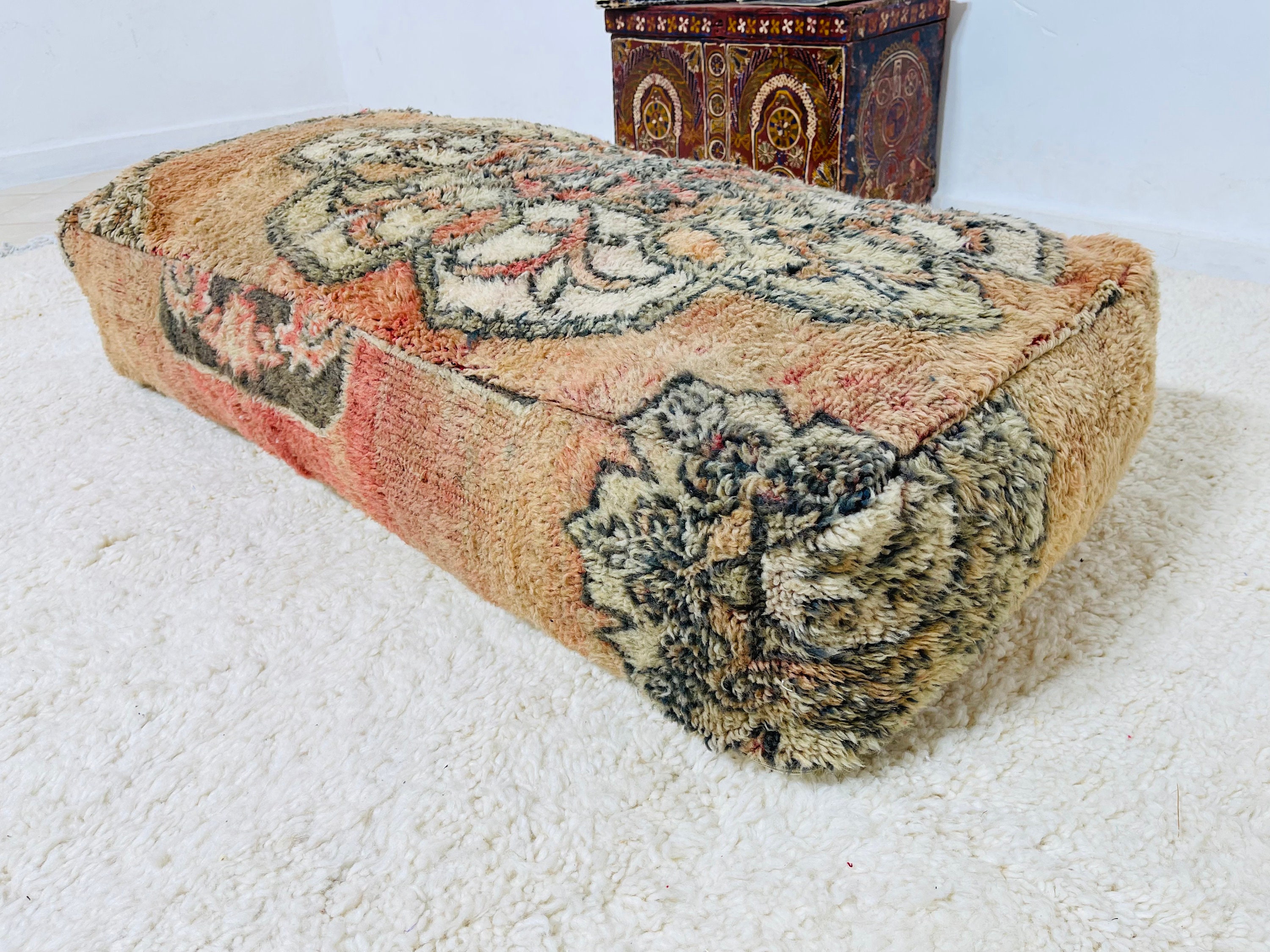Rectangular Ottoman Berber Vintage Pouf -Morrocan Floor Cushion-Aprox 48248