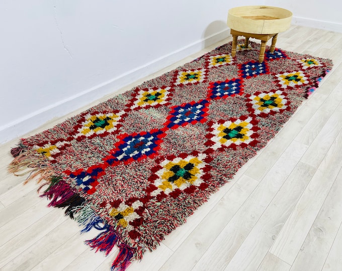 Colorful Moroccan Boucherouite  rug_organic rug_abstract rug 7x3.2 FEET