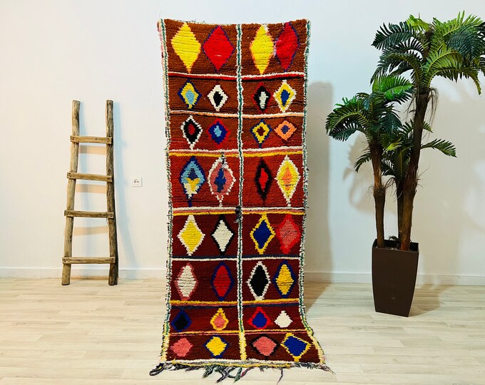 Boucherouite Rug Moroccan Rug Colorful Rug Abstract rug Handmade Berber Rug Area Rug 7.6 x 3 FT/DHL Shipping
