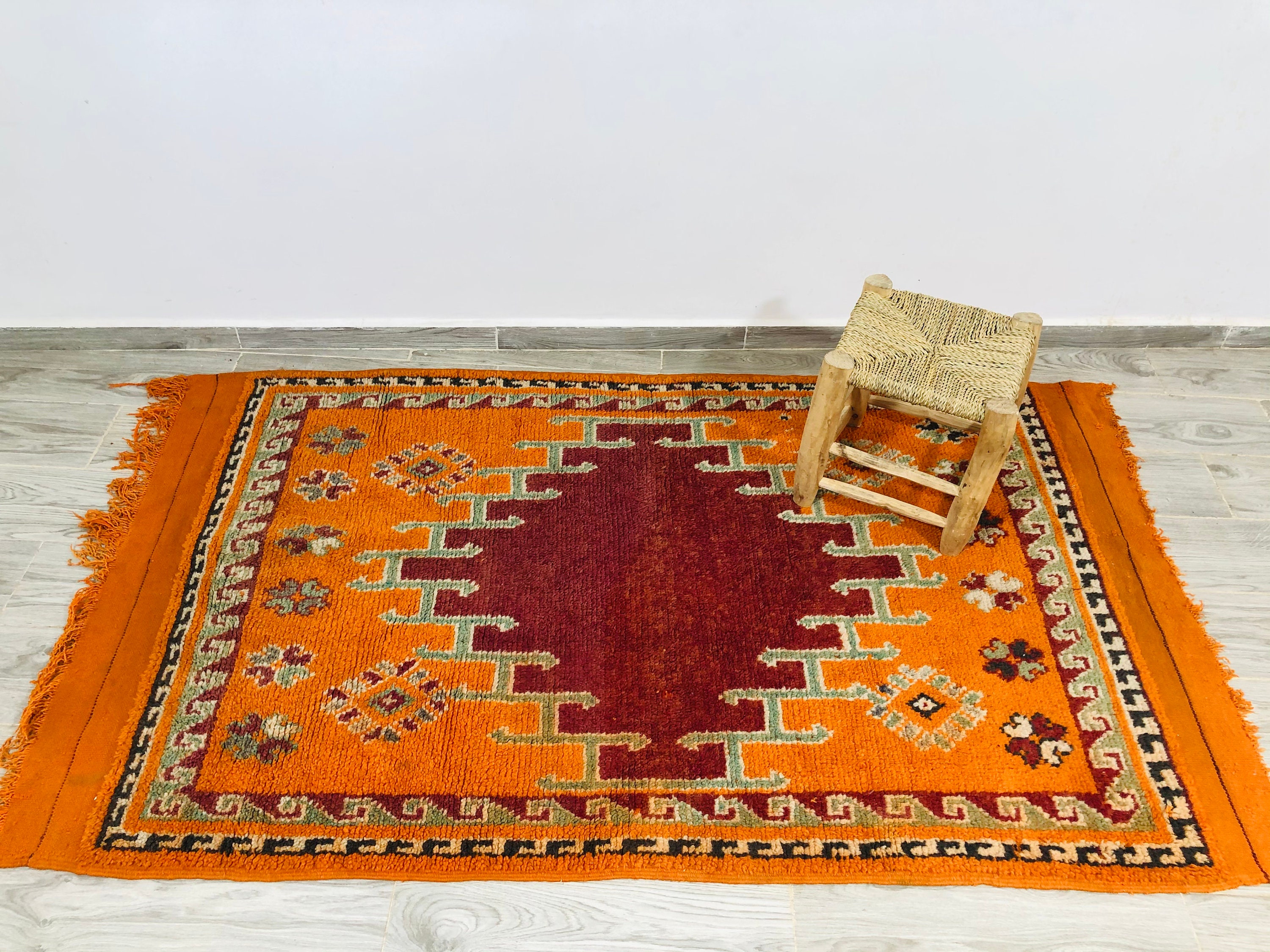 stunning Orange Rug-Handwoven Rug-Genuine Rug 6.5x3.7 Feet-Vintage Rug, Rugs For Decoration-Miltucol