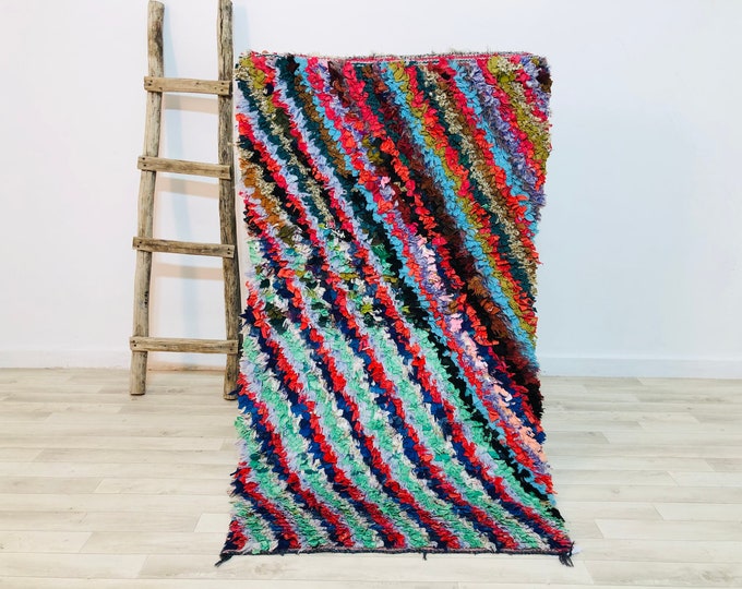 Stunning Bohemian rug Boucherouite floor Tribal ethnic rug made by berber women from Morocco WAK134