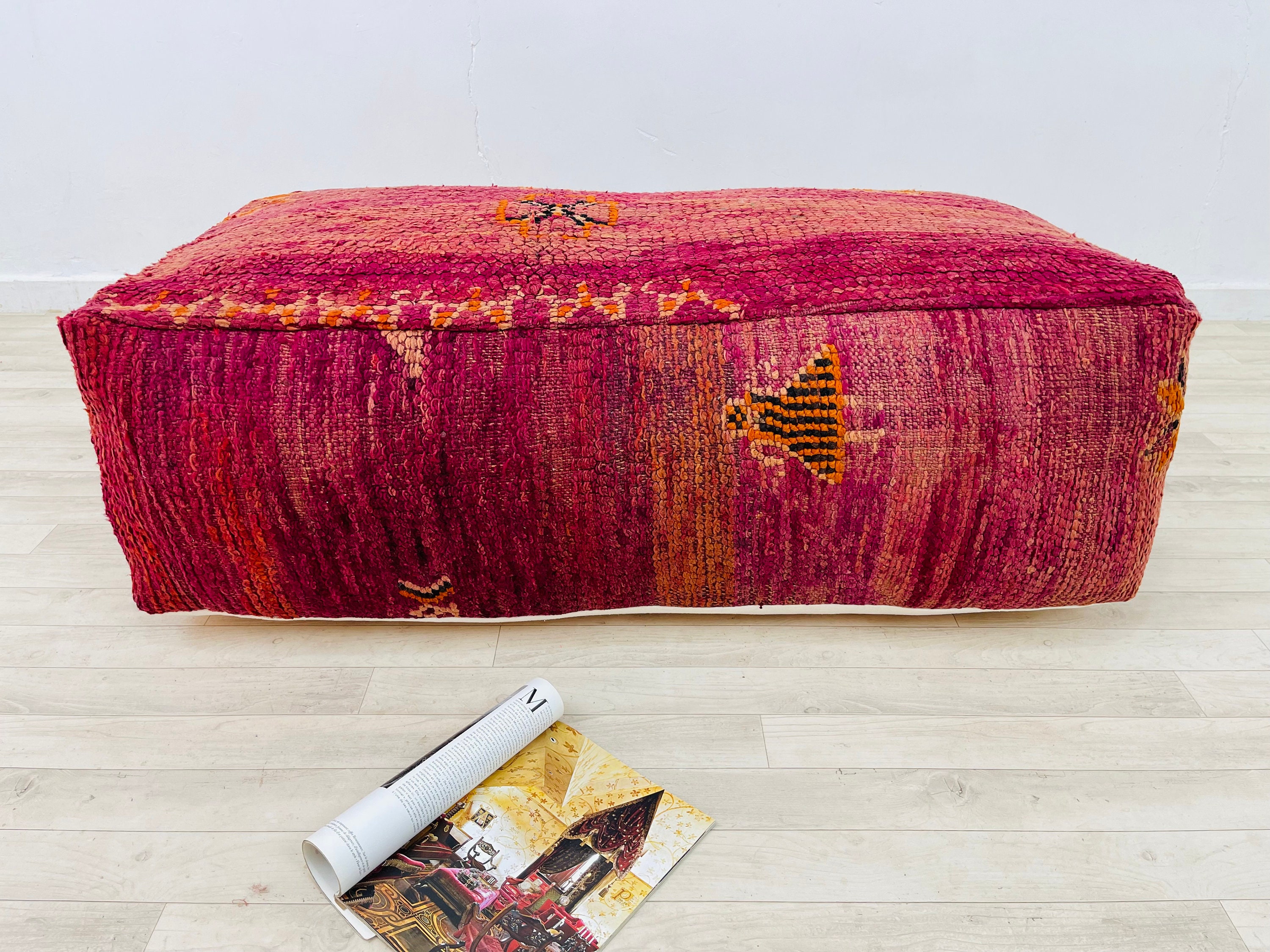 Vintage Large Pouf Ottoman Home Decor Rectangular Poof Moroccan Beanbag 48 24 16 Inches