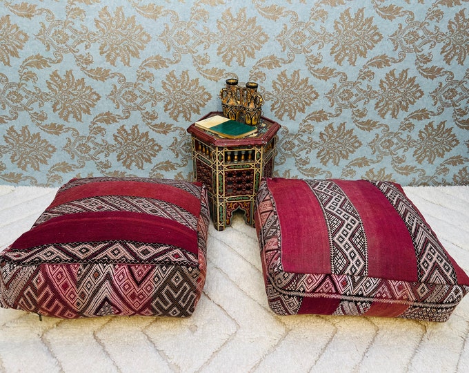 Vintage Moroccan floor cushions handmade poufs stool covers ottoman luxury pouffe  24" 24" 8" Inches
