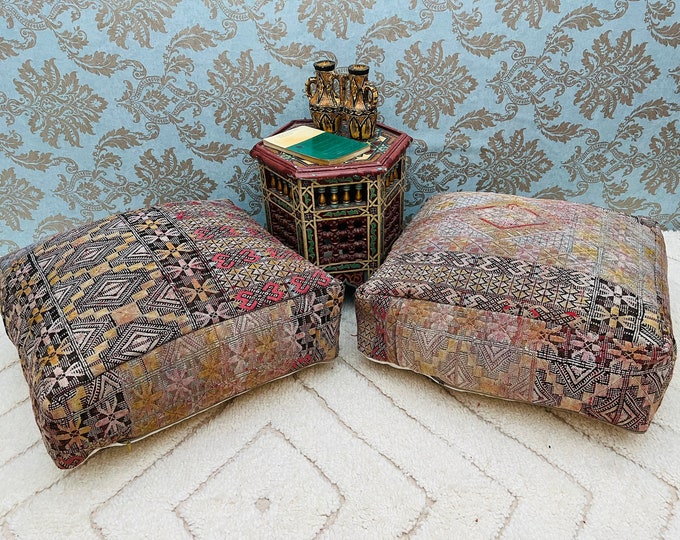 Stunning Vintage kilim poufs berber floor cushions berber floor cushions 24" 24" 8" Inches