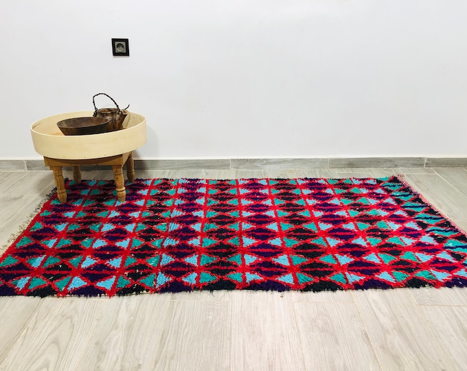 Gorgeous Moroccan Boucherouite Rug-Genuine Rug From Morocco 6FTx3FT Freeshipping