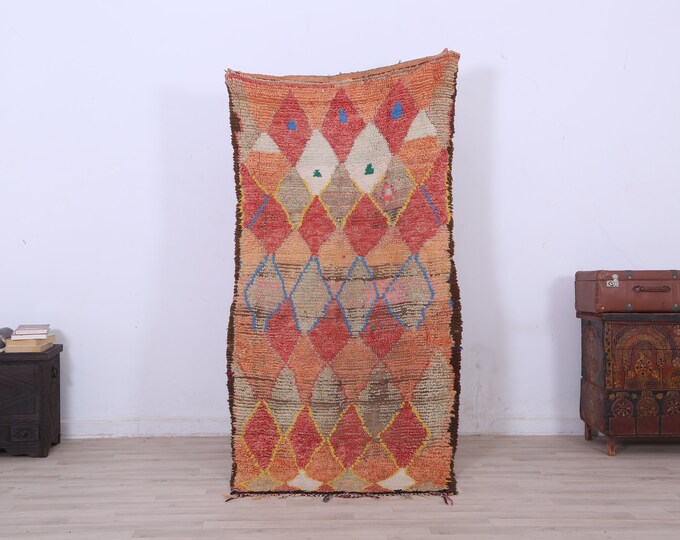 Moroccan Authentic Rug,wool berber rug,Handmade rug,Tribal boujaad rug 6.4ft x 3.3ft