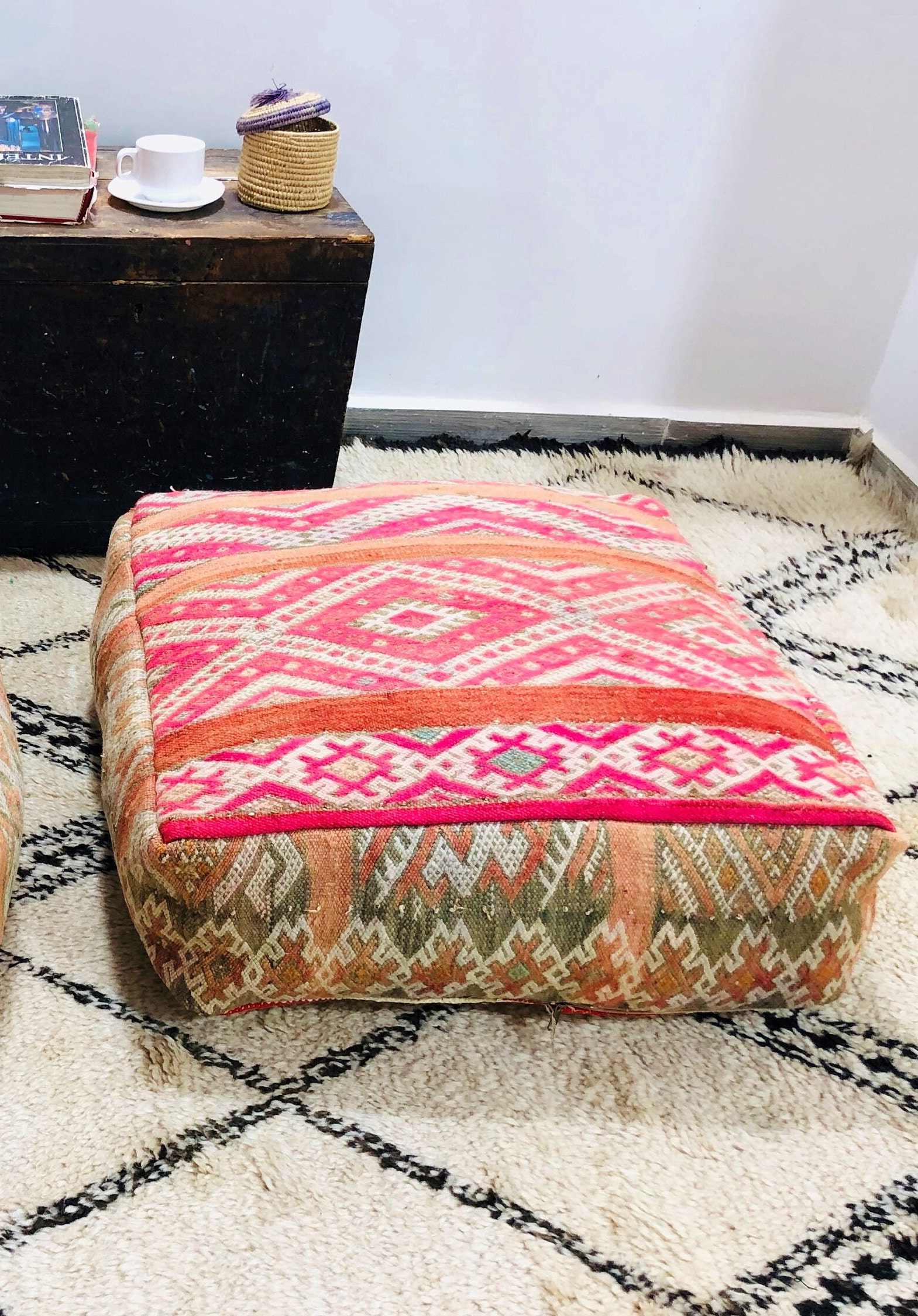 Lovely Bohemian Pouffes, Ottoman Chair, Decoration Kilim Pouf, Pillow Covers 24x24x8, Ready To Ship