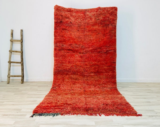 SANA-9' 1" 4' 6"Vintage Morrocan Solid Rug Authentic Knotted Wool Rug 9x4Ft