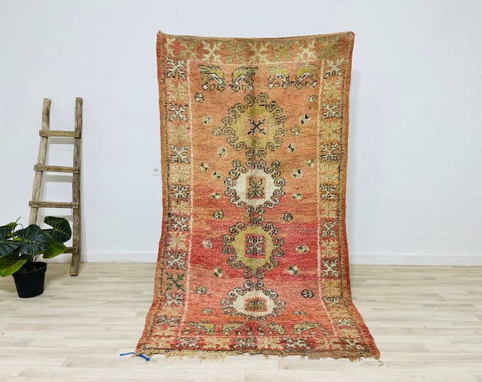 Moroccan Faded Rug 80's Rehamna Vintage Rug 7.7 x 4 FT / 237 X 122 cm