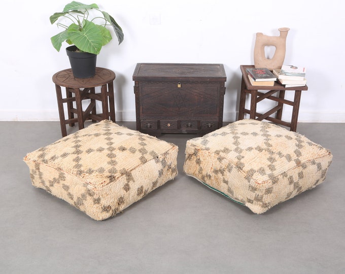 Fine Moroccan Kilim Pouf-Vintage Handmade Pouf-Abstract Pouf-Stool Cover Pouf 24" 24" 8"