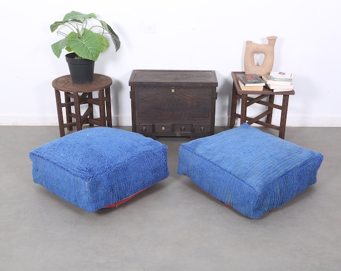 Bohemian blue Square Pouf,Ottoman Chair,Moroccan Kilim Pouf,Pillow Covers 24x24x8,Floor cushion