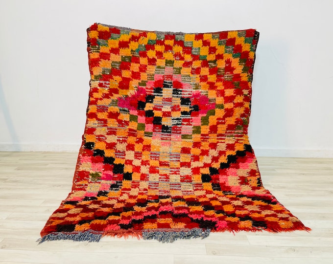 Colorful rug 4.4x6 FT-Morocan rug-Area rug-Narow Room rug-Pink Orange Black carpet