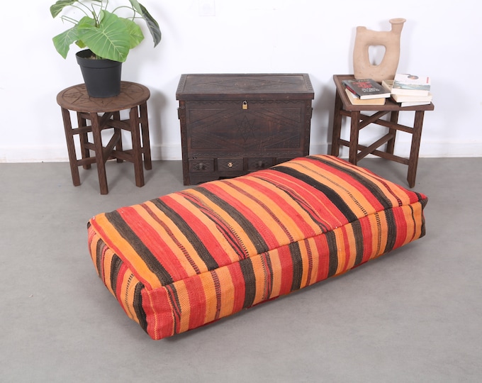 Moroccan Floor Cushion,Ottoman Kilim Pouf,Handwoven Floor pouf Large Pouf 48" 24" 8"