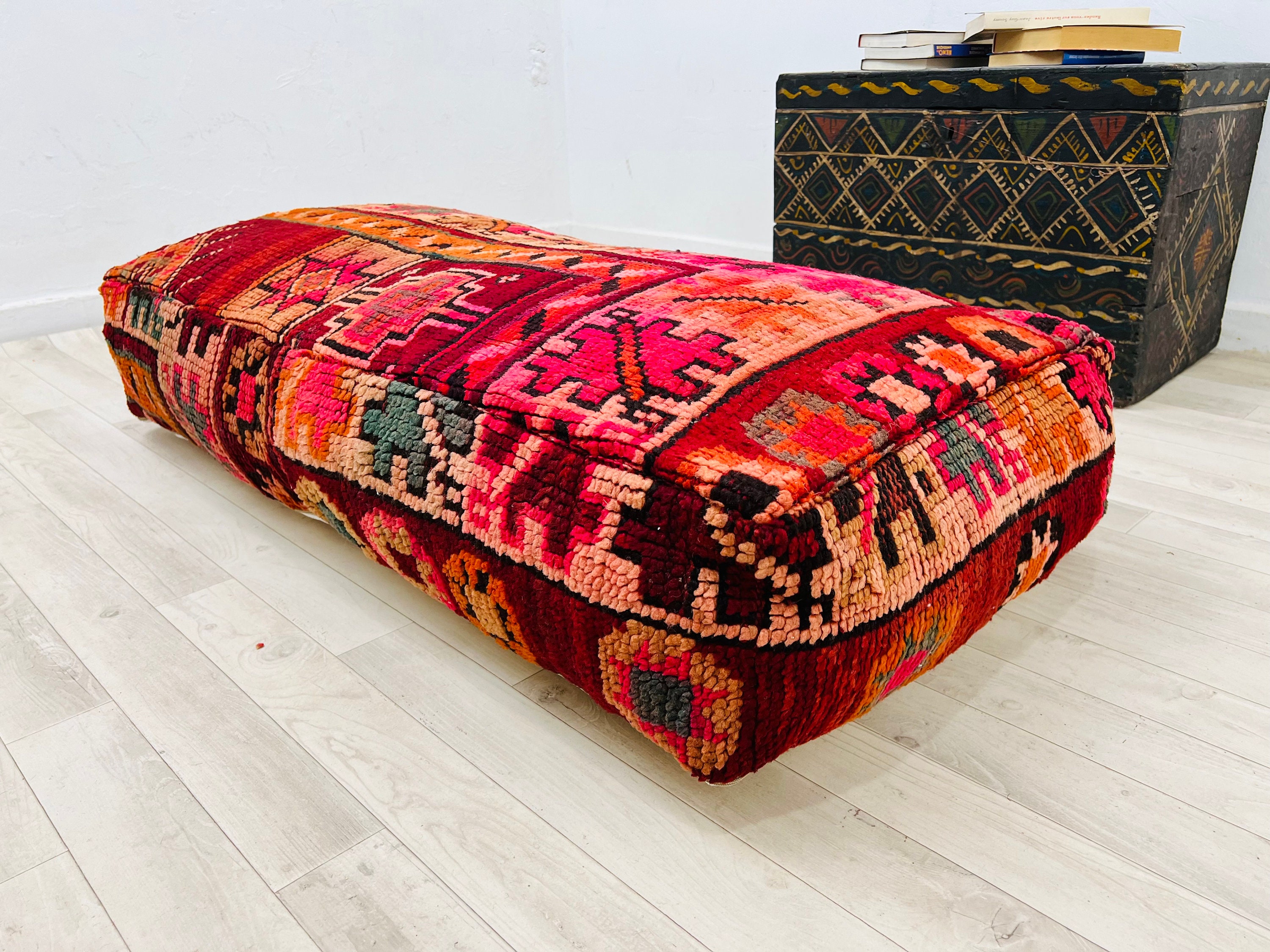 Moroccan Floor Cushion Rectangular Wool Pouf Handmade Pillow Cover 48 X 24 8
