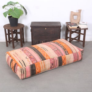 Oransje rosa golvkudde, rektangulärt ullpufföverdrag, ottomanöverdrag 122 cm 61 cm 20 cm