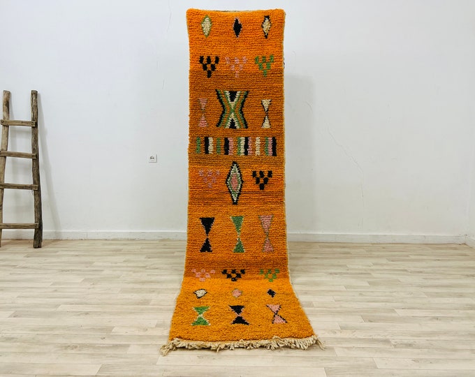 Orange Morocan rug,runner rug,Berber wool rug,Entryway wool rug,Tribal Runner rug 9ft x 2.3Ff