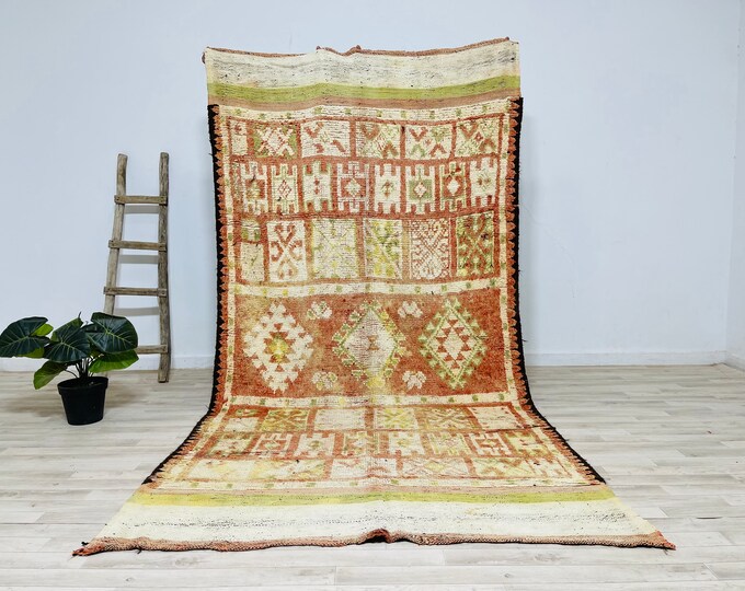 10 x 5 FT Morrocan Area Rug,Vintage Handmade Rug,Bohemian Rug,Faded green floor rug,Home Decor Rug,AK388