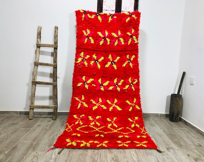 Abstract rug-Woven Vintage Rug-Authentic Area Rug-Moroccan Solid Rug-7 x 3-Dorm rugs-AK42