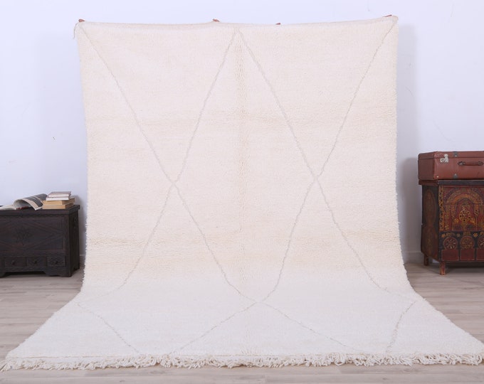 Moroccan livingroom rug Area wool rug Berber white carpet 9.7 x 6.5 FEET