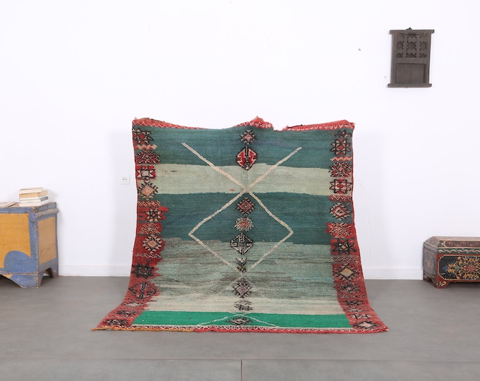 6 FT x 5FT Green vintage rug,Floor carpet,Tribal wool rug,Large oriental rug