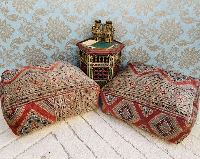 Moroccan colorful floor cushions berber poufs stool covers ottoman  24" 24" 8" Inches