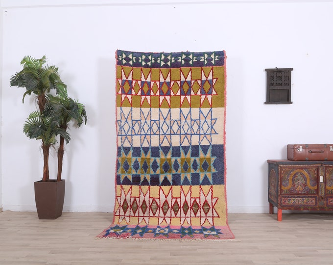 Moroccan multicolor rug,Stunning bohemian rug,knotted rug organic,Beautiful carpet 7.5FT x 4FT