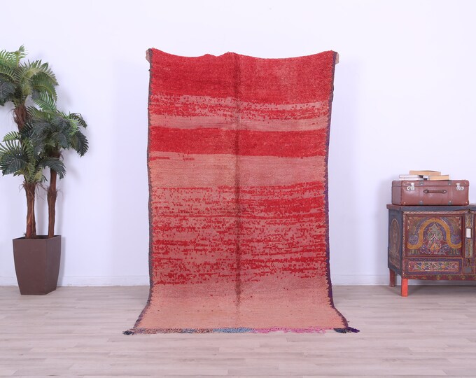Moroccan Rug,Tribal Wool Rug,Handwoven Rug,Rug for livingroom,Abstract Rug,Pink Red Rug 7.7x4.2 FT