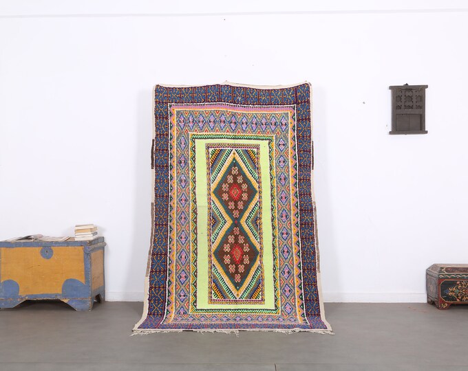 Multicolor Moroccan rug,vintage carpet,Handmade rug,traditional design 7.6 FTx 4.5 FT
